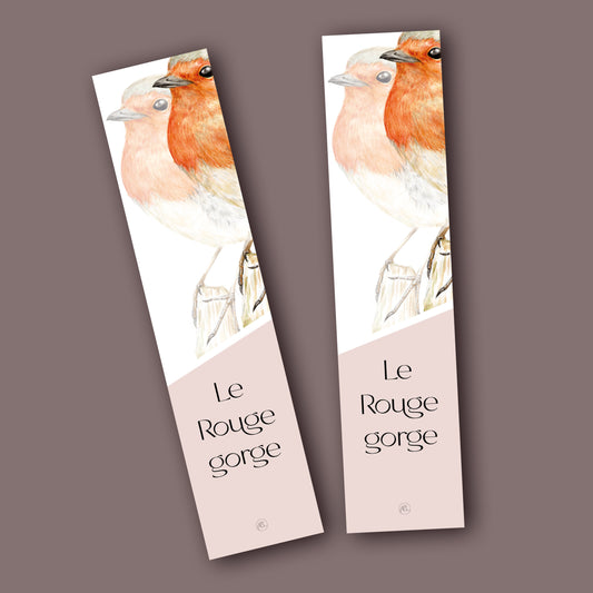 Marque page Rouge gorge, illustration naturaliste, Marine Capitaine